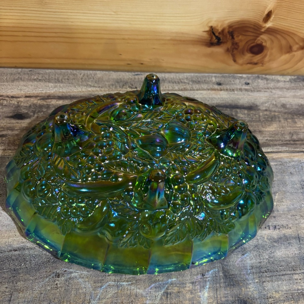 Vintage Indiana Glass Iridescent Green‎ Carnival Glass Bowl - Picture 8 of 12